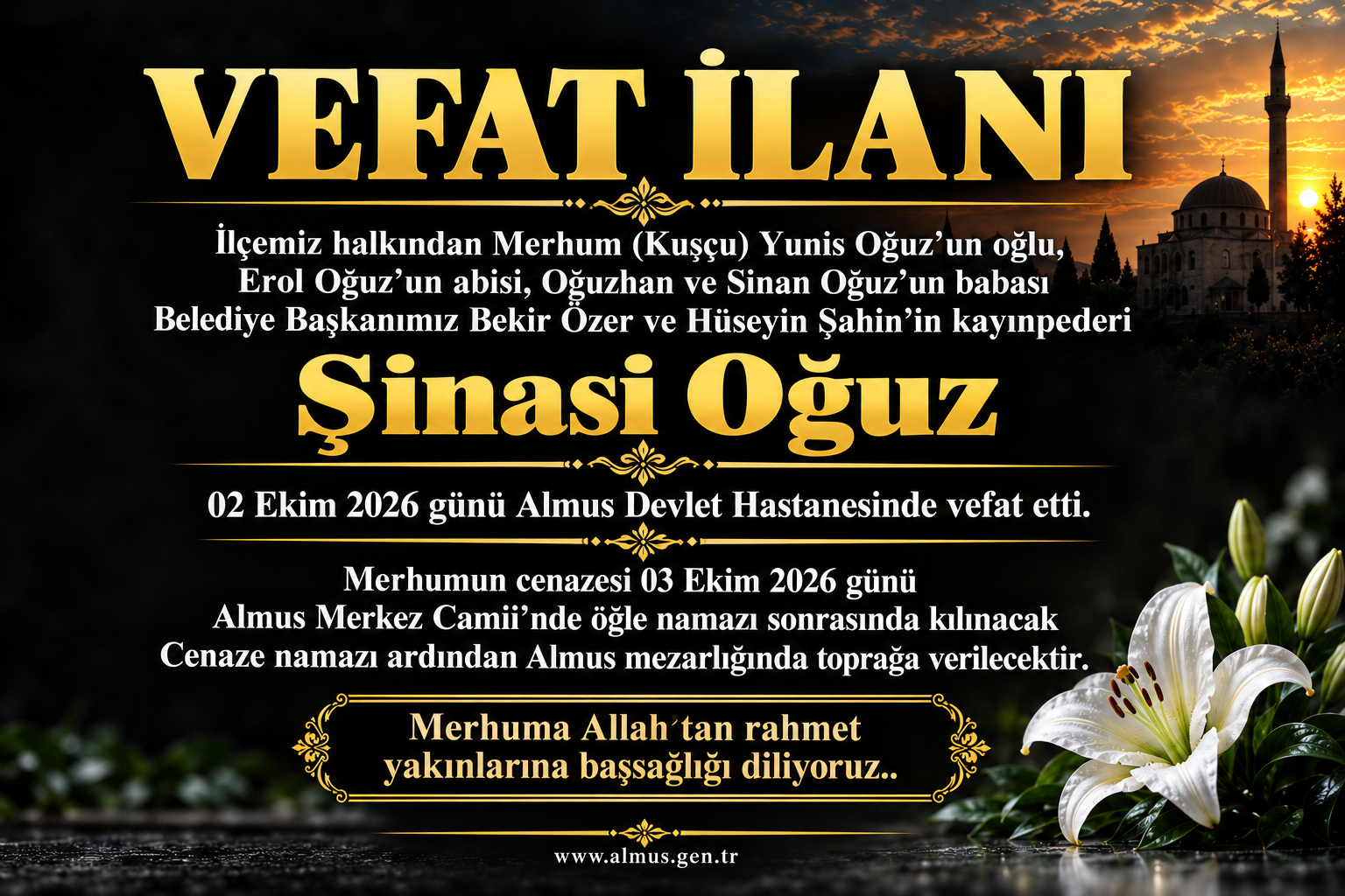ŞİNASİ OĞUZ VEFAT ETTİ